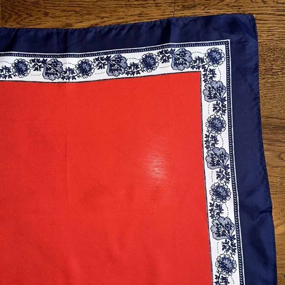 Vintage 70s Paoli red,‎ white & blue polyester scarf with floral border